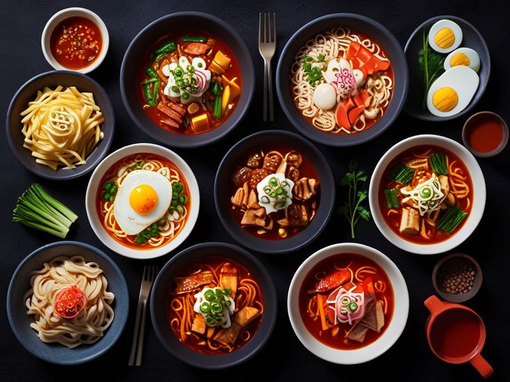 Korean 2 3 food on black background