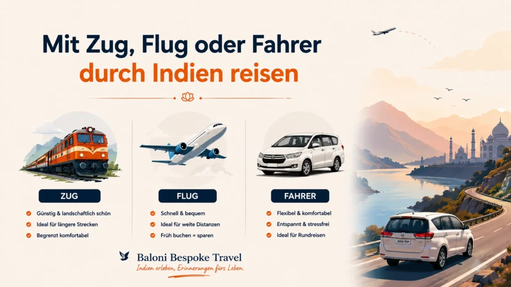 Mit Zug, Flug oder Fahrer durch Indien reisen
